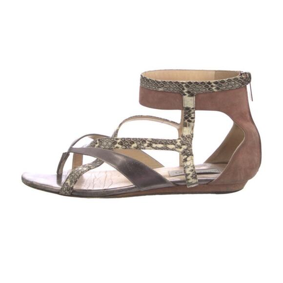 Jimmy Choo Flat Sandals Pewter Leather Animal Print Strappy Flat Shoe EU 39.5 - Picture 6 of 7